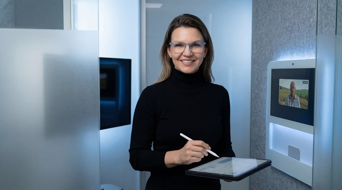 Abstract neural network and medical cross illustrating artificial intelligence in telehealth.