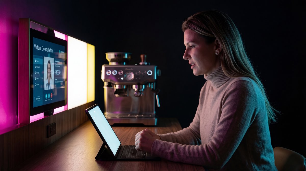 Illustration depicting the connection between digital healthcare technology and a patient's home