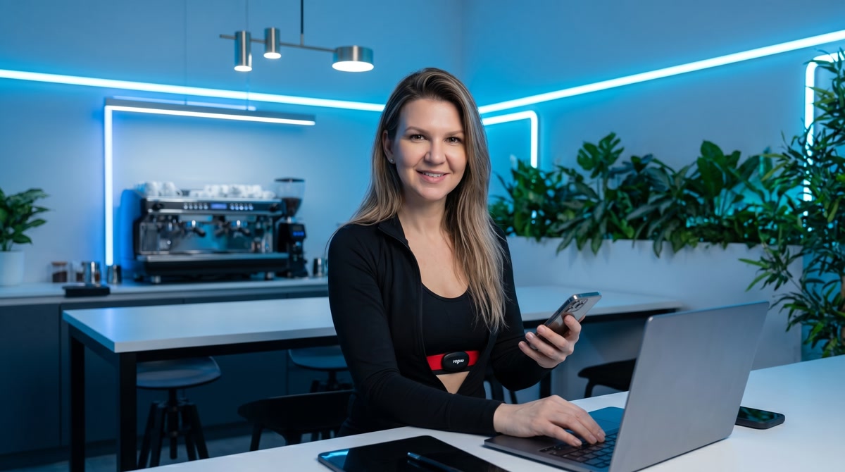 Relaxed patient wearing a health tracker, enjoying peace of mind at home